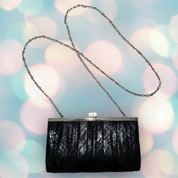 Kate Landry Women’s Black Glitter Chain Clutch Purse Handbag - Picture 2 of 6